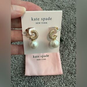 KATE SPADE • Gold in color Showtime Crystal Drop Huggies Hoop Pearl Earrings